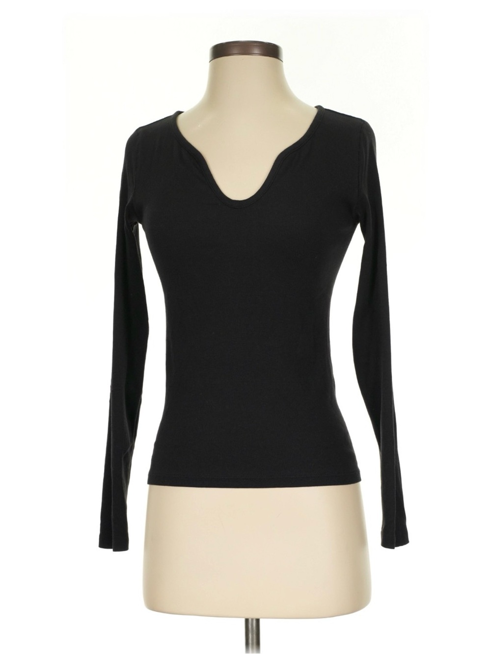 Everlane Black Long-Sleeve Notch Neck Women's Top